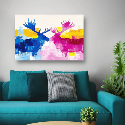 Abstract schilderij van elanden in felle kleuren poster