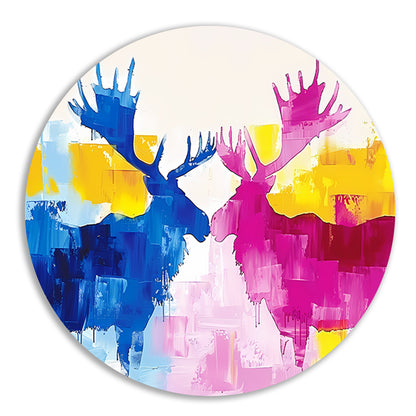 Abstract schilderij van elanden in felle kleuren forex muurcirkel