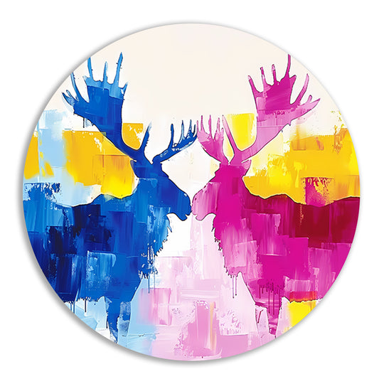 Abstract schilderij van elanden in felle kleuren forex muurcirkel