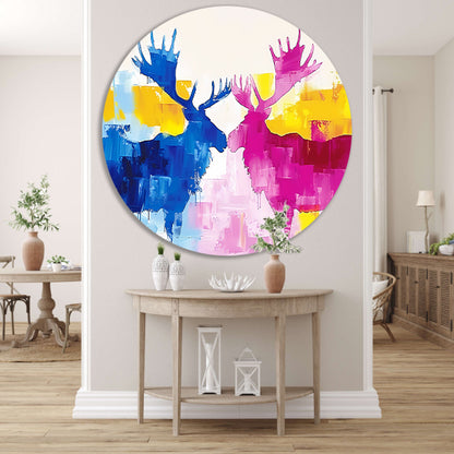 Abstract schilderij van elanden in felle kleuren forex muurcirkel