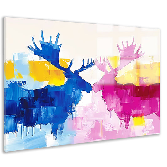 Abstract schilderij van elanden in felle kleuren acrylglas