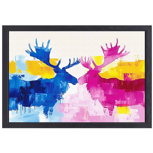 Abstract schilderij van elanden in felle kleuren canvas met baklijst