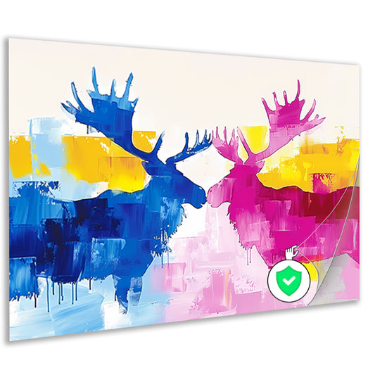 Abstract schilderij van elanden in felle kleuren poster