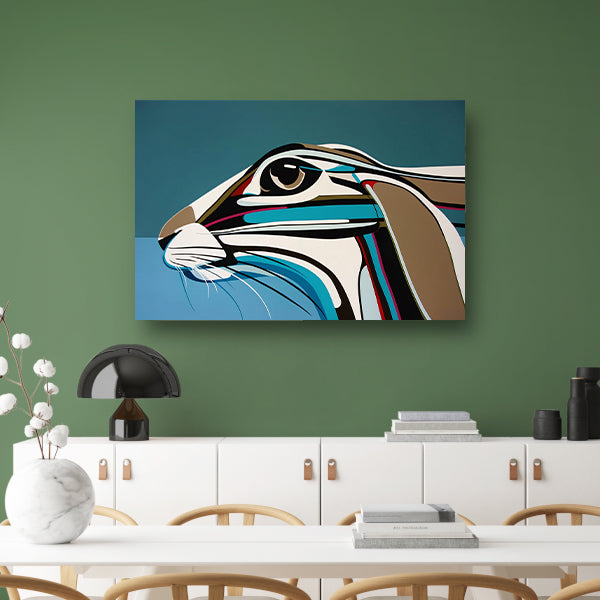 Abstracte kleurrijke kunst van een konijn canvas met baklijst