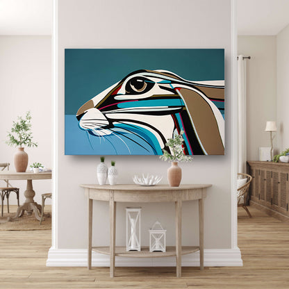 Abstracte kleurrijke kunst van een konijn canvas met baklijst