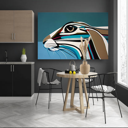 Abstracte kleurrijke kunst van een konijn canvas met baklijst