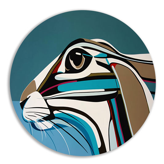 Abstracte kleurrijke kunst van een konijn aluminium muurcirkel