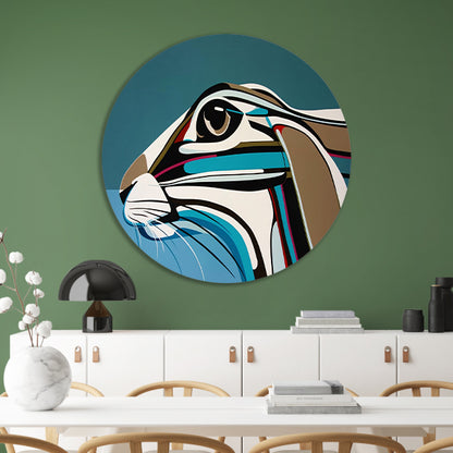 Abstracte kleurrijke kunst van een konijn aluminium muurcirkel