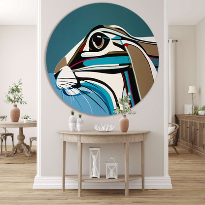 Abstracte kleurrijke kunst van een konijn aluminium muurcirkel
