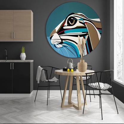 Abstracte kleurrijke kunst van een konijn aluminium muurcirkel