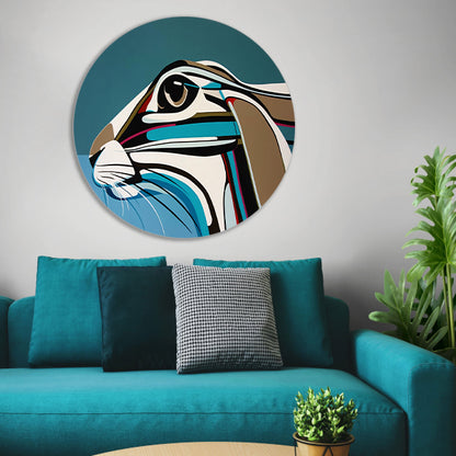 Abstracte kleurrijke kunst van een konijn aluminium muurcirkel