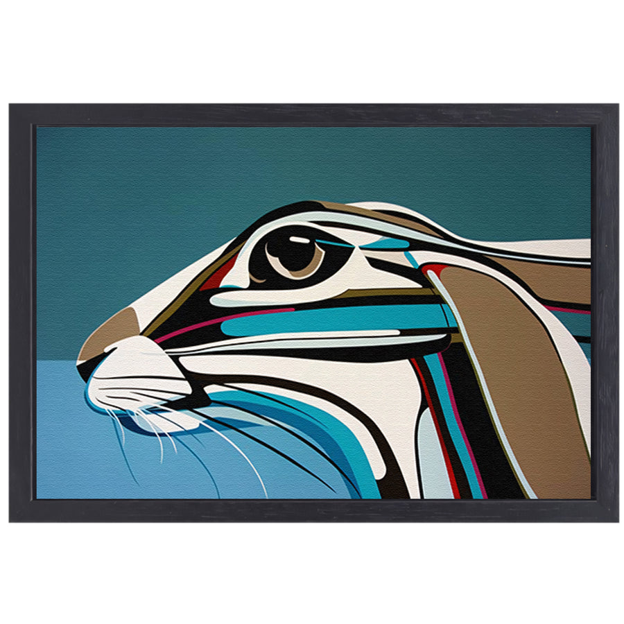 Abstracte kleurrijke kunst van een konijn canvas met baklijst