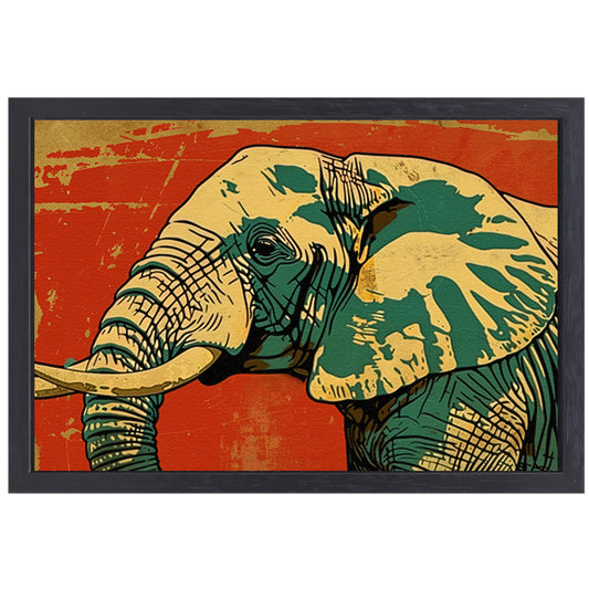 Kleurrijke moderne kunst olifant schilderij canvas met baklijst