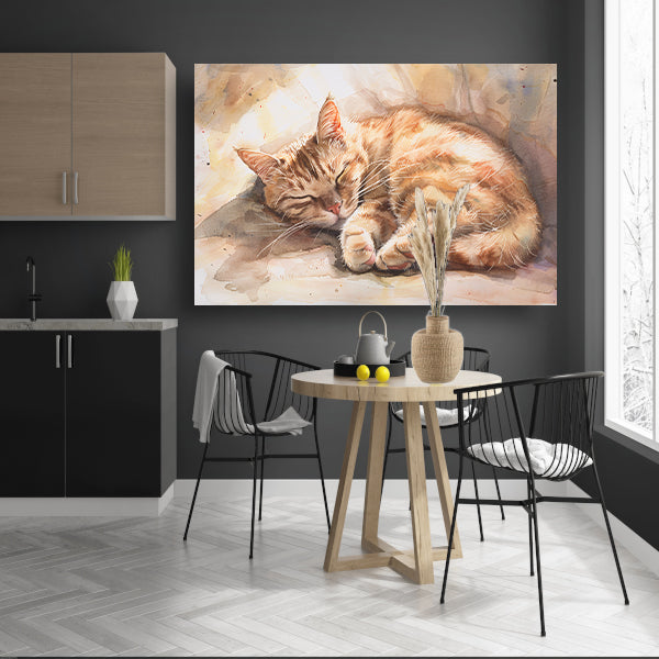 Slapende kat in zonlicht aquarel schilderij   poster