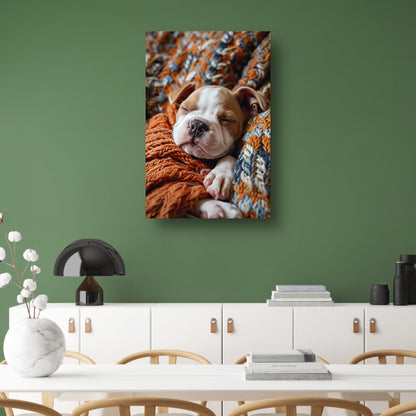 Bulldog Puppy Slaapt in Warme Deken poster