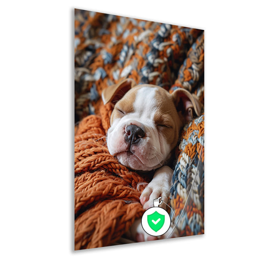 Bulldog Puppy Slaapt in Warme Deken poster