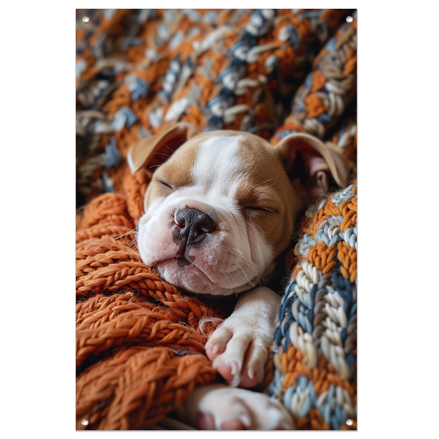 Bulldog Puppy Slaapt in Warme Deken tuinposter