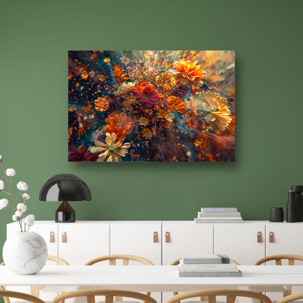 Levendige kleurenexplosie van bloemen in kunst canvas