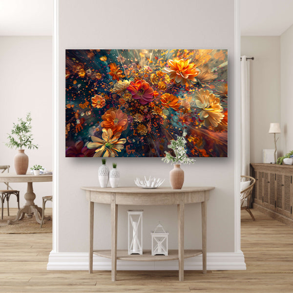 Levendige kleurenexplosie van bloemen in kunst canvas