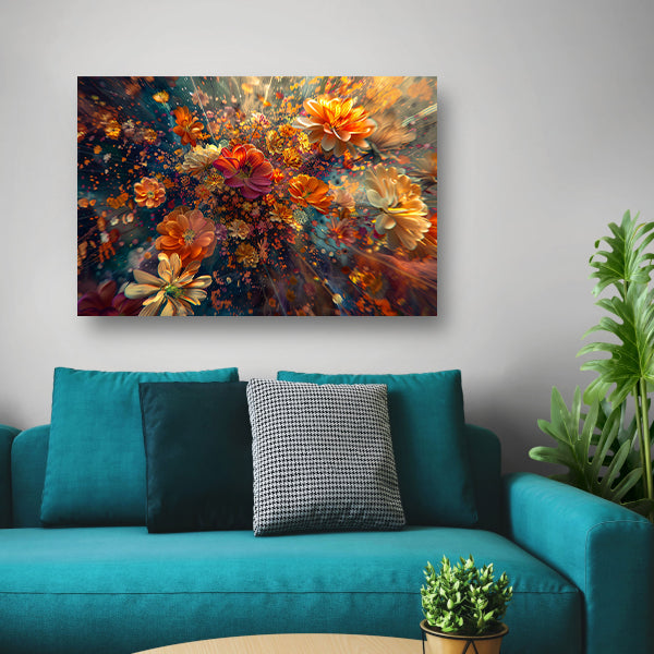 Levendige kleurenexplosie van bloemen in kunst canvas