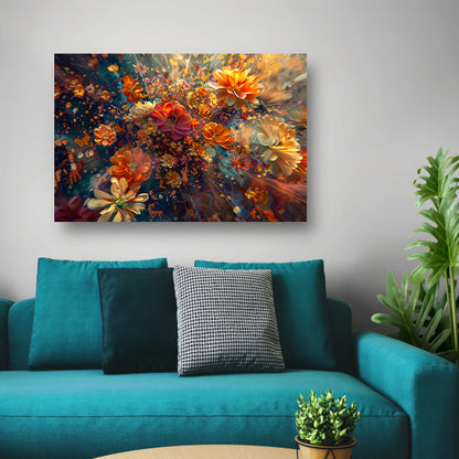 Levendige kleurenexplosie van bloemen in kunst poster