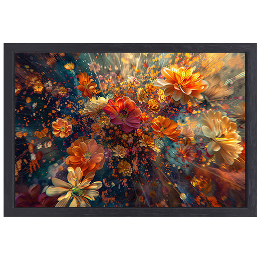 Levendige kleurenexplosie van bloemen in kunst canvas met baklijst