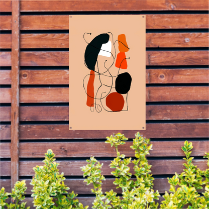 Abstracte Vormen en Lijnen in Oranje en Zwart tuinposter