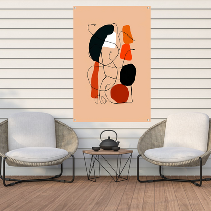 Abstracte Vormen en Lijnen in Oranje en Zwart tuinposter