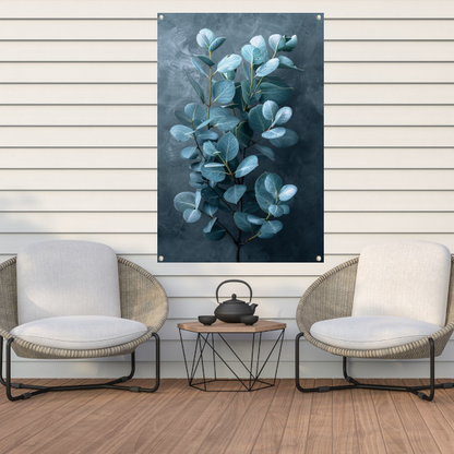 Eucalyptusbladeren met zachte grijze achtergrond tuinposter