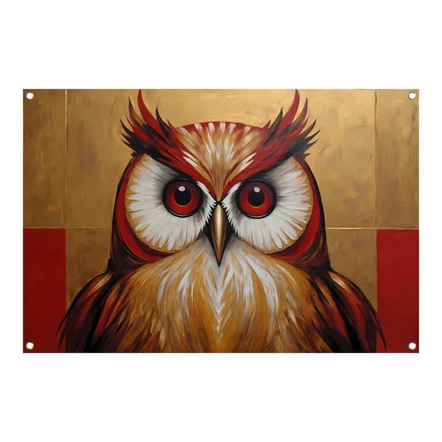 Majestueuze Uil in Moderne Kunst op Goud tuinposter