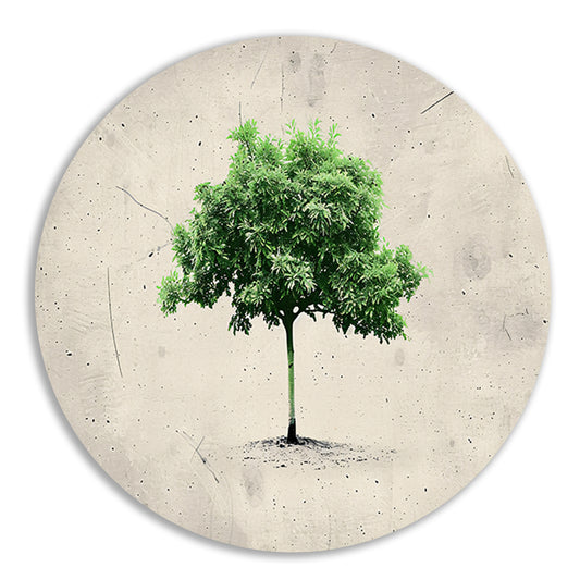 Realistische boom in minimalistische kunststijl aluminium muurcirkel