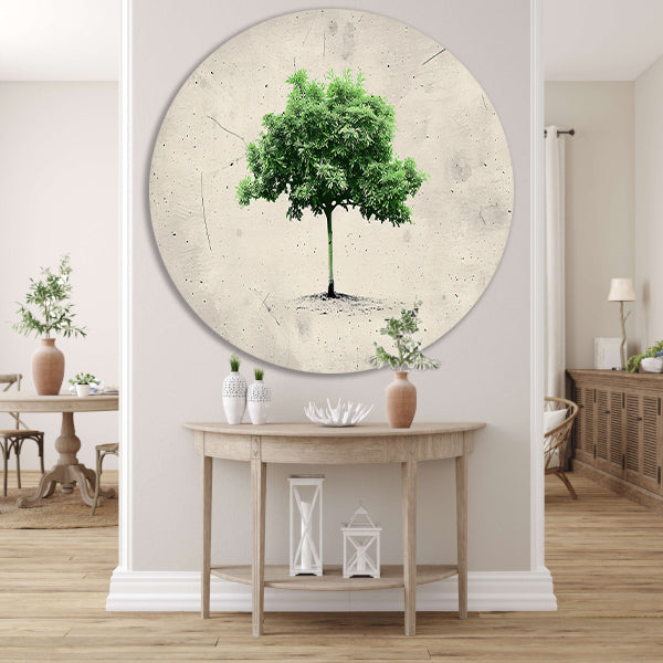 Realistische boom in minimalistische kunststijl aluminium muurcirkel