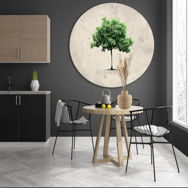 Realistische boom in minimalistische kunststijl aluminium muurcirkel
