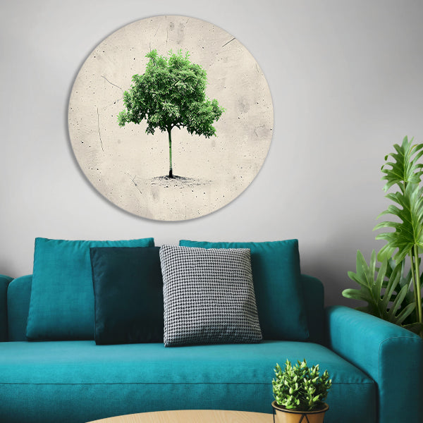 Realistische boom in minimalistische kunststijl aluminium muurcirkel