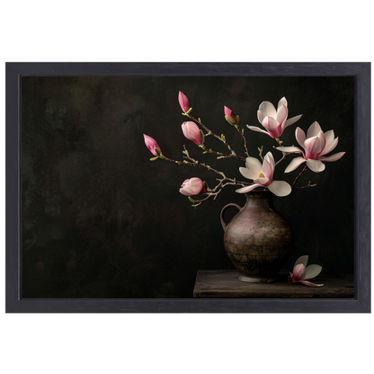 Antieke Vaas met Bloeiende Magnolia Tak canvas met baklijst