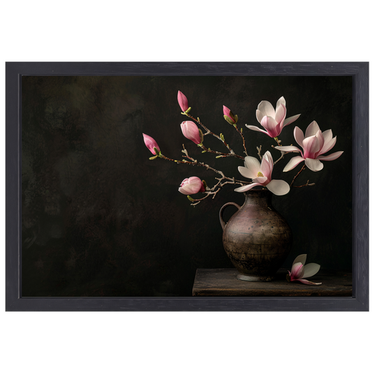 Antieke Vaas met Bloeiende Magnolia Tak canvas met baklijst