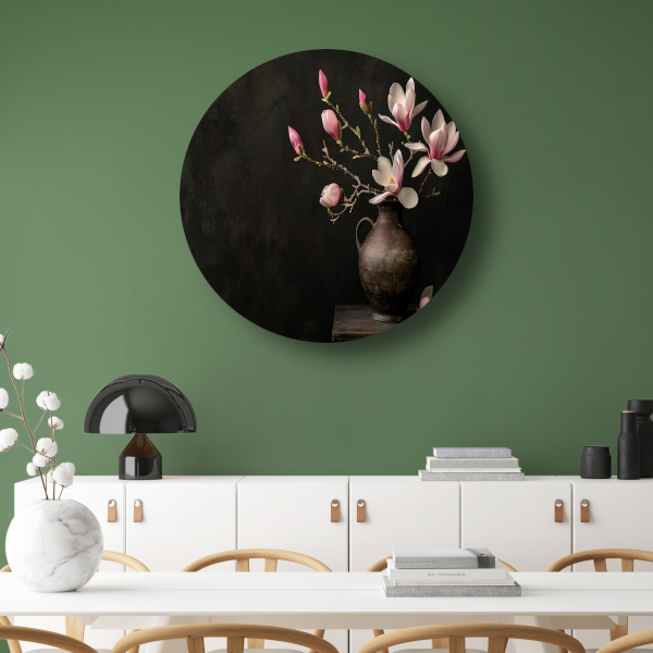 Antieke Vaas met Bloeiende Magnolia Tak forex muurcirkel