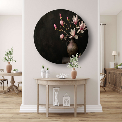 Antieke Vaas met Bloeiende Magnolia Tak forex muurcirkel