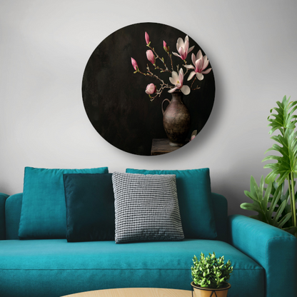 Antieke Vaas met Bloeiende Magnolia Tak forex muurcirkel