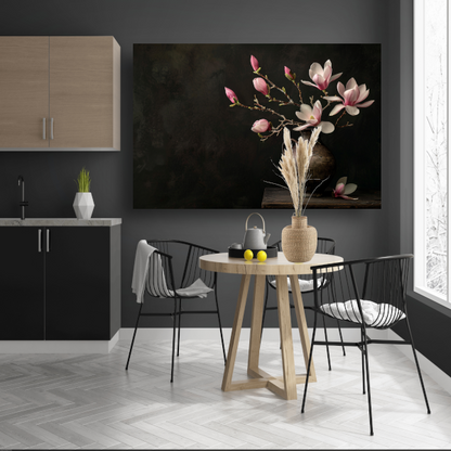 Antieke Vaas met Bloeiende Magnolia Tak canvas