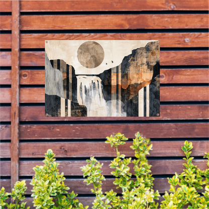 Abstracte waterval in japandi stijl tuinposter