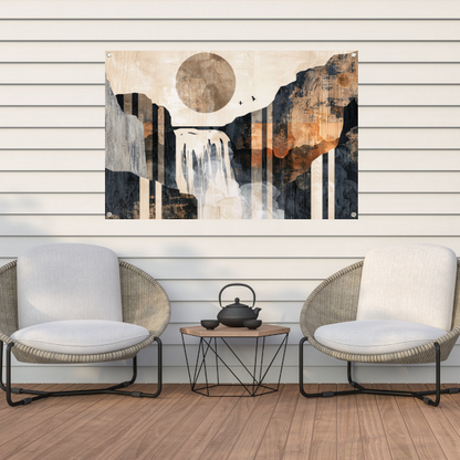 Abstracte waterval in japandi stijl tuinposter