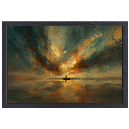 Impressionistische boot op woeste zee canvas met baklijst