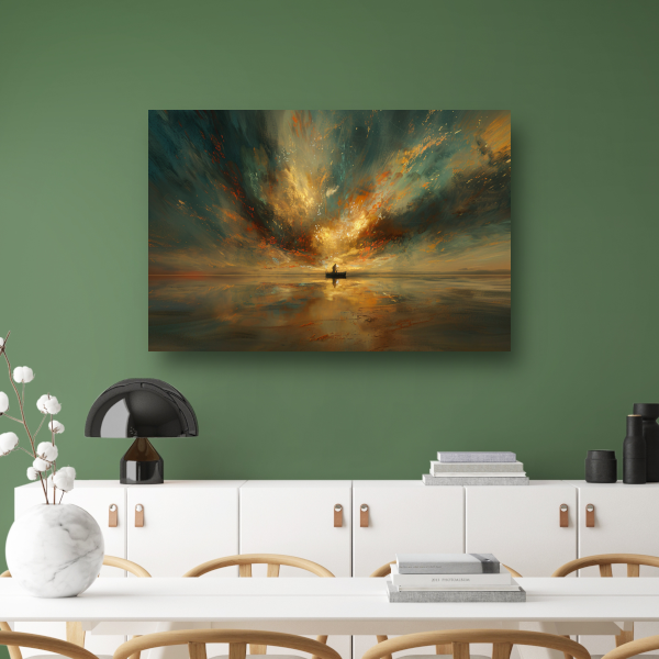 Impressionistische boot op woeste zee poster