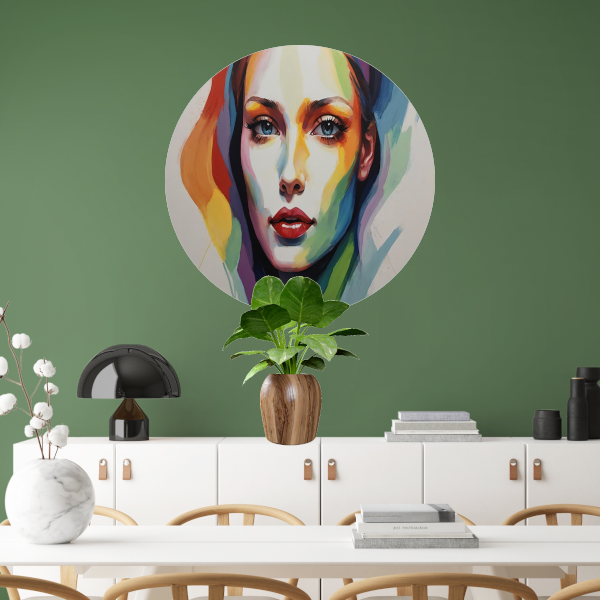 Kleurrijke Vrouwelijke Gratie in Moderne Kunst aluminium muurcirkel