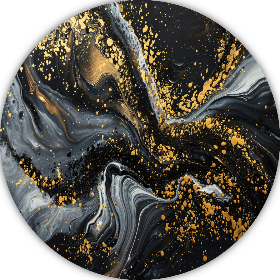 Dynamisch Golvend Abstract Goud en Zwart aluminium muurcirkel