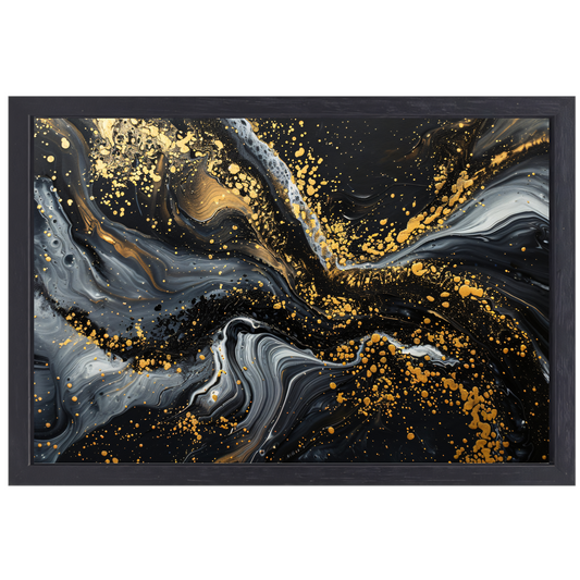 Dynamisch Golvend Abstract Goud en Zwart canvas met baklijst