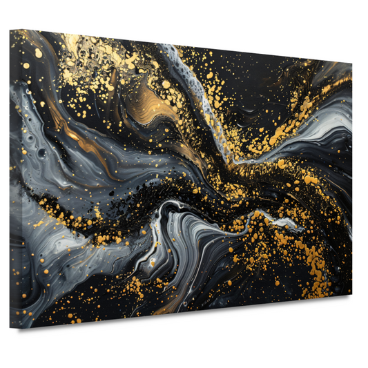 Dynamisch Golvend Abstract Goud en Zwart canvas