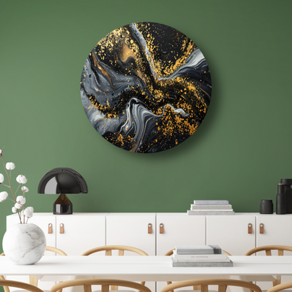 Dynamisch Golvend Abstract Goud en Zwart forex muurcirkel