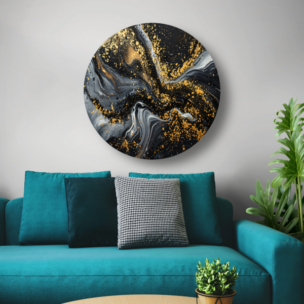Dynamisch Golvend Abstract Goud en Zwart forex muurcirkel